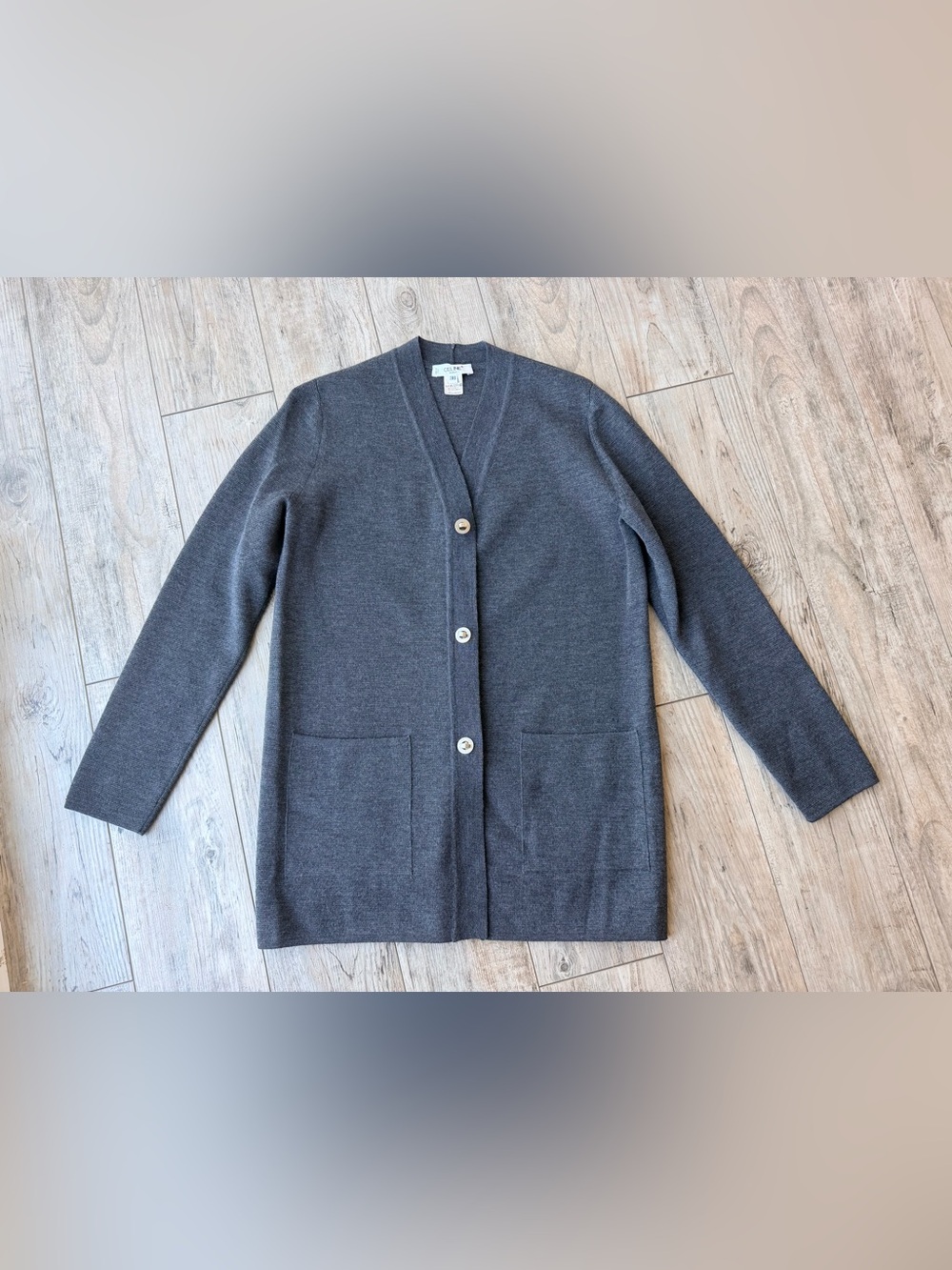 Vintage Celine Paris Gray Liana Wool Luxury Knit Cardigan Engraved Buttons